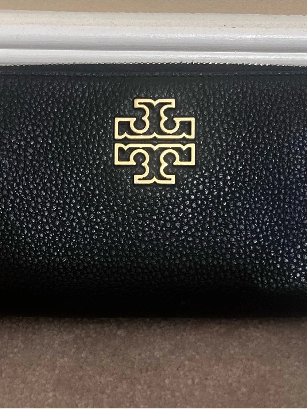 Tory Burch Black Pebbled Leather Wallet with Gold Logo